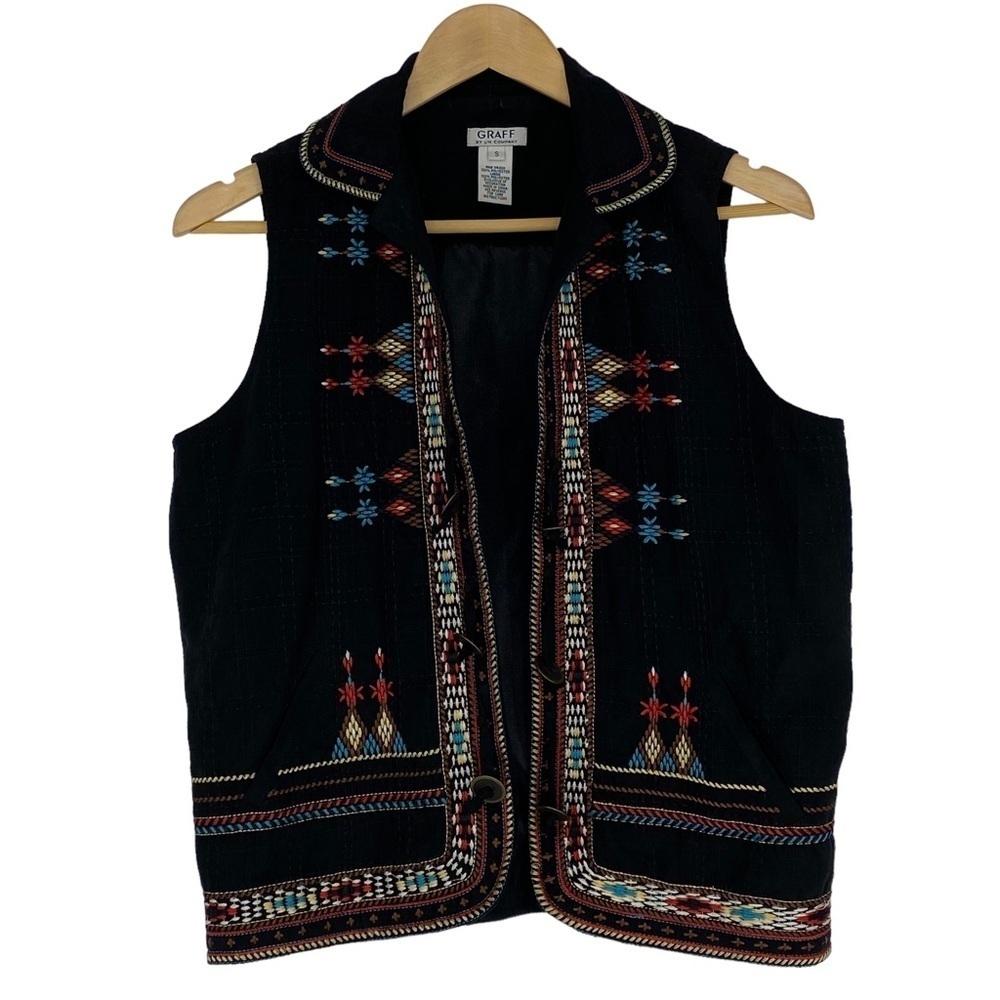 Graff by Um black southwest style embroidered black vest wms sz small